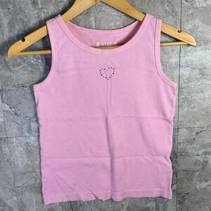 Pink ribbed‎ tank top with heart detail Rhinestone Kids Large #y2kfashion